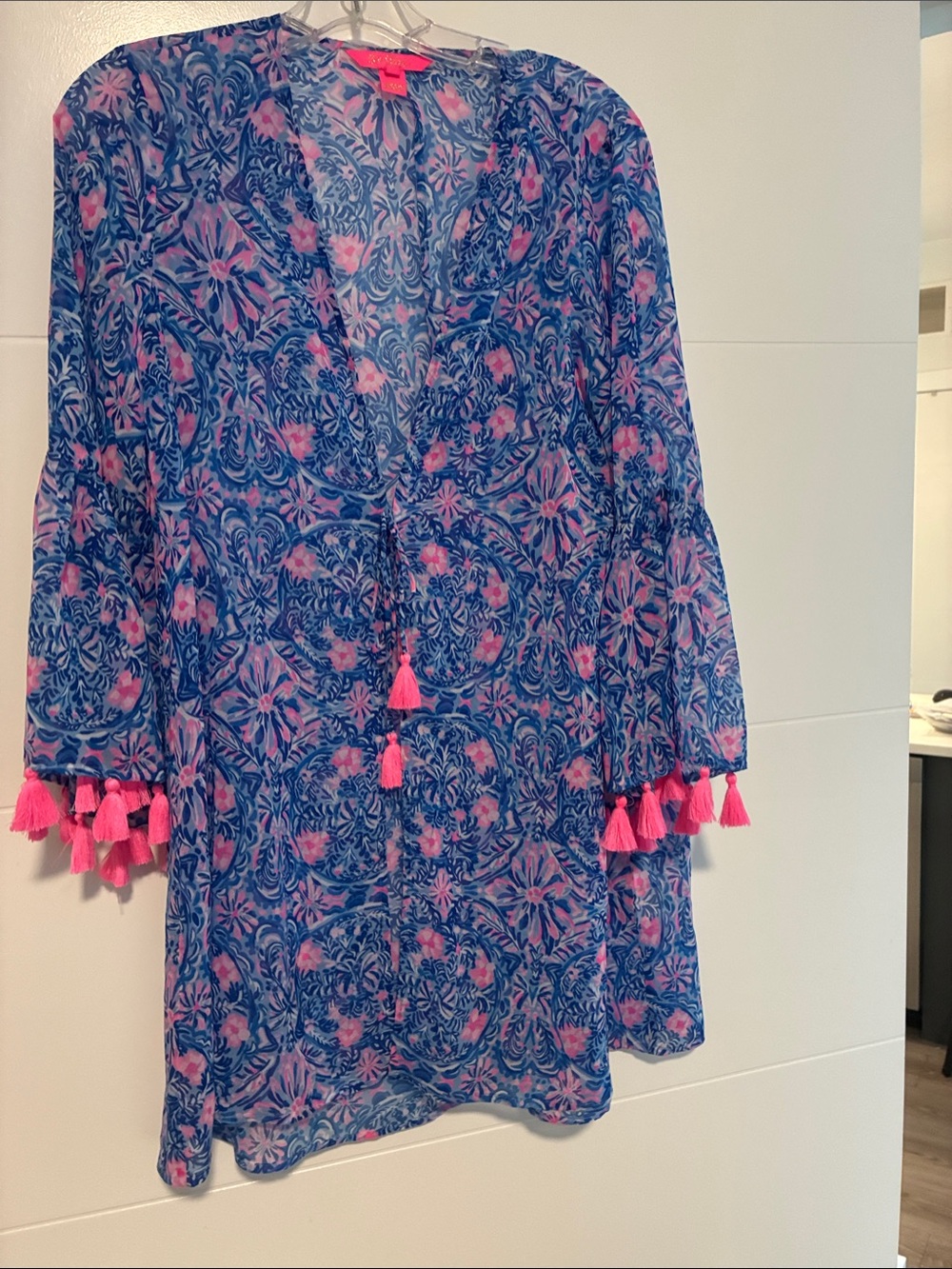 Lilly Pulitzer Bright Blue & Pink Tassel beach cover up